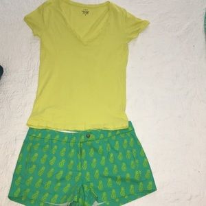 Pineapple shorts w/ matching V neck